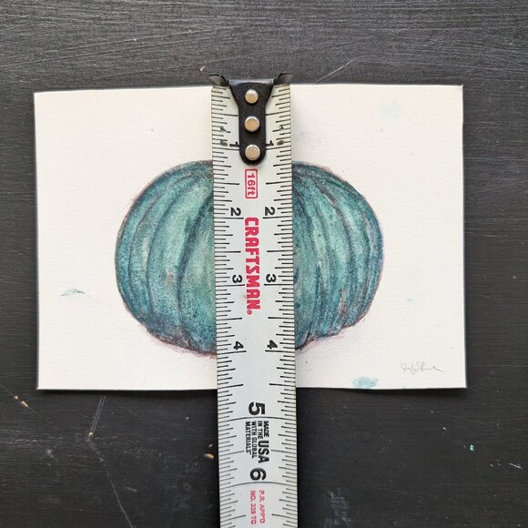 Original Watercolor Bluish Turquoise Green Minimalist Squash Painting - Picture 4 of 5